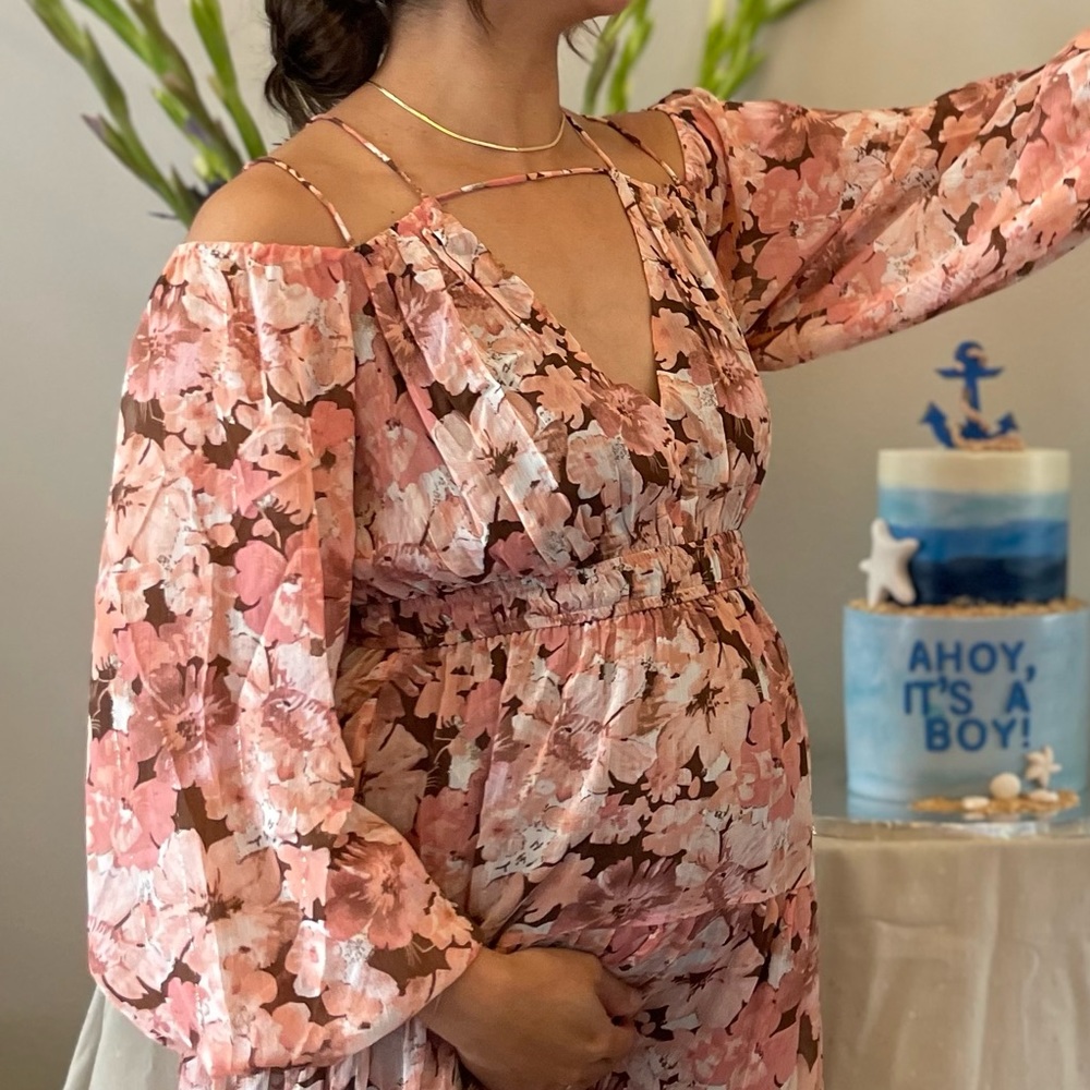 Astr Pink Floral Off-Shoulder Midi Dress